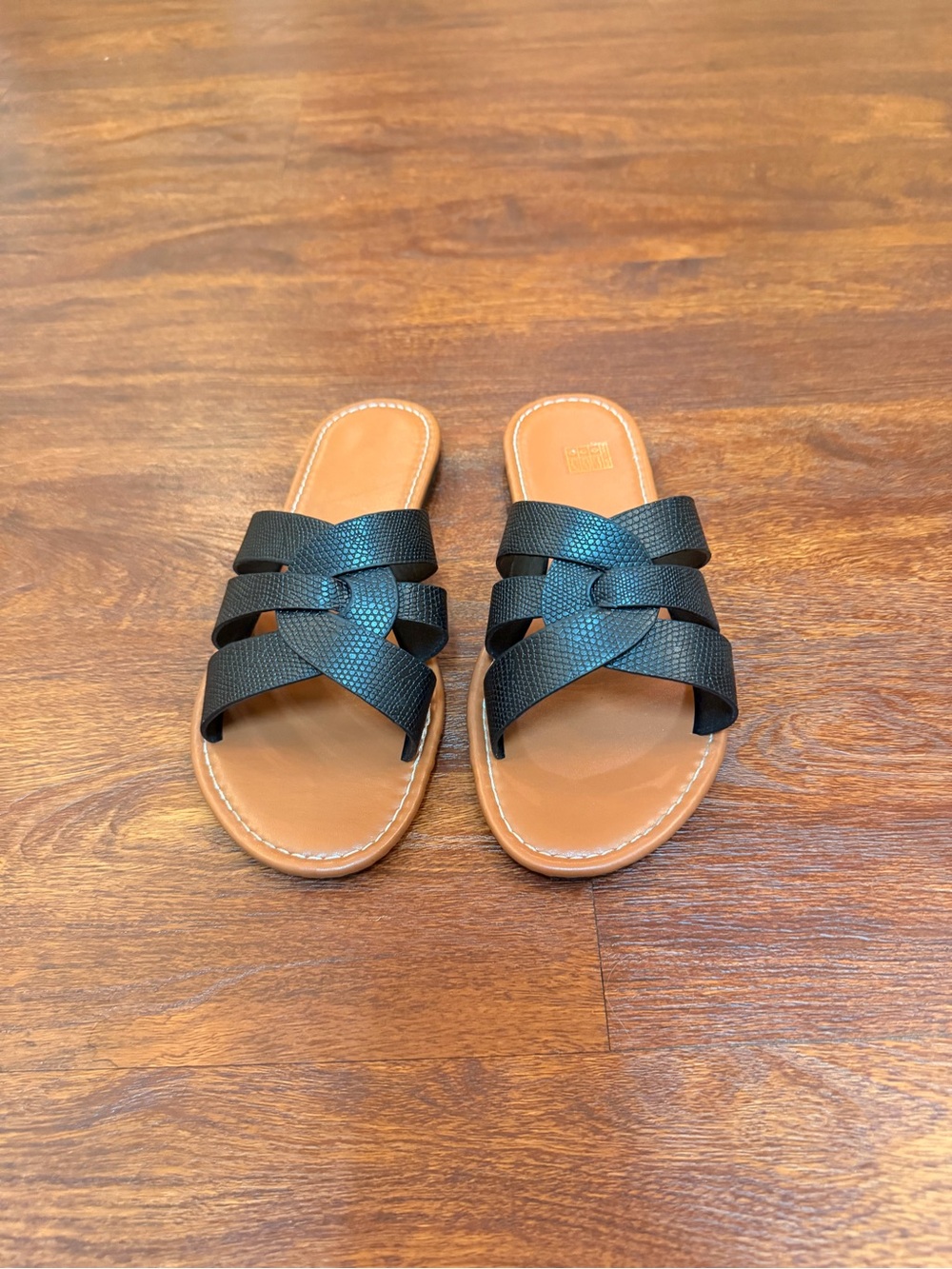 Women's Black Slide Sandals with Braided Straps
